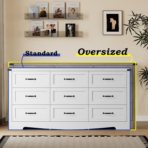 Image of BORNOON 9-Drawer Dresser for Bedroom, Modern Wooden Chest of Drawers with Metal Handles, Anti-Tipping Design, Sturdy and Stable Storage Organizer for Living Room, Entryway, Home Office