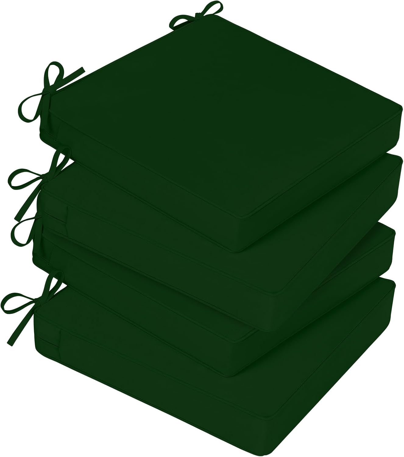 Basic Beyond Outdoor Chair Cushions for Patio Furniture, Waterproof Outdoor Seat Cushions Set of 4 18 x 18, Patio Chair Cushions Set of 4 with Ties and Handle, Forest Green