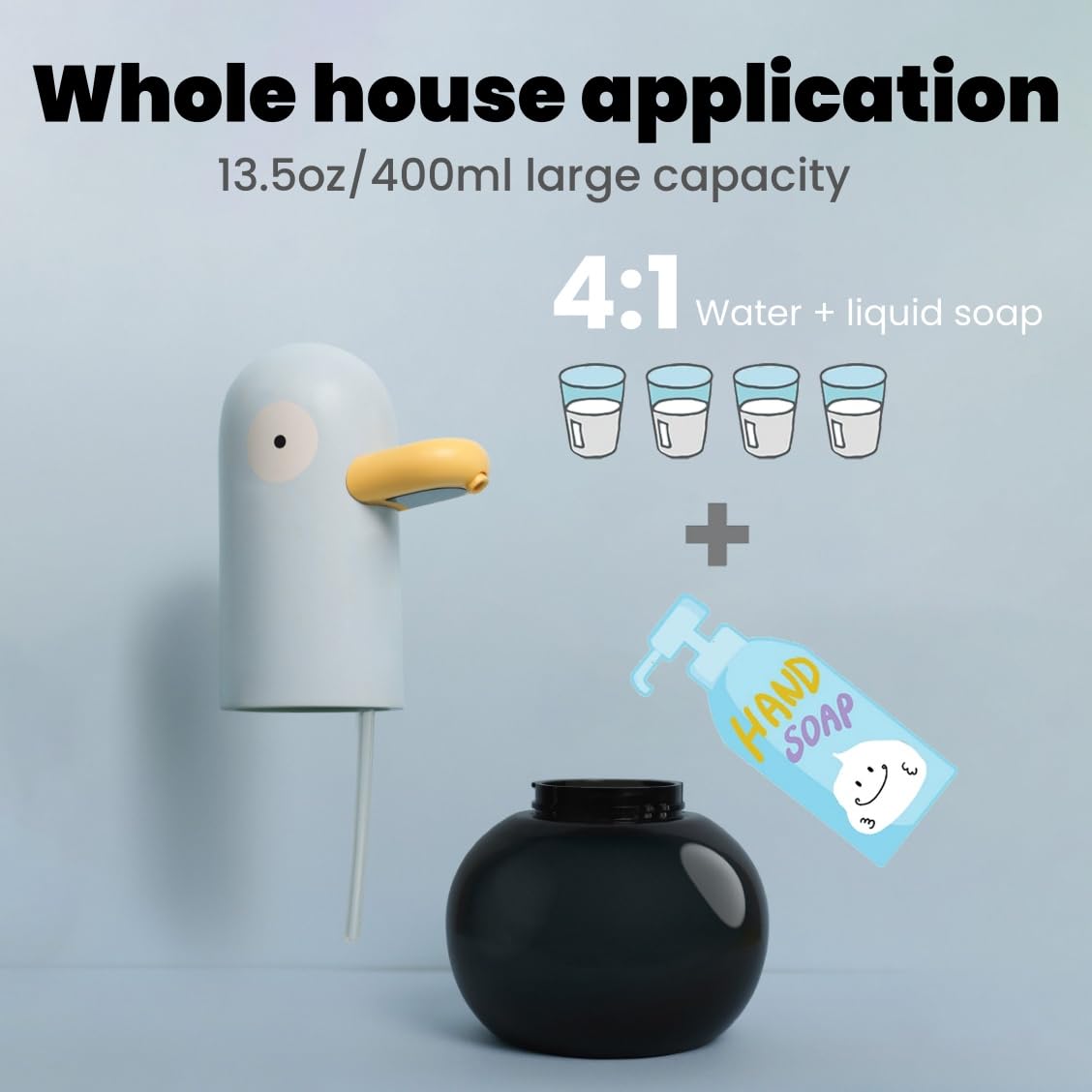 Distributeur Automatique De Savon Mousse, Mignon Canard Rechargeable sans Contact pour Salle De Bain Cuisine, Distributeur De Savon Mousse sans Contact (Jaune)