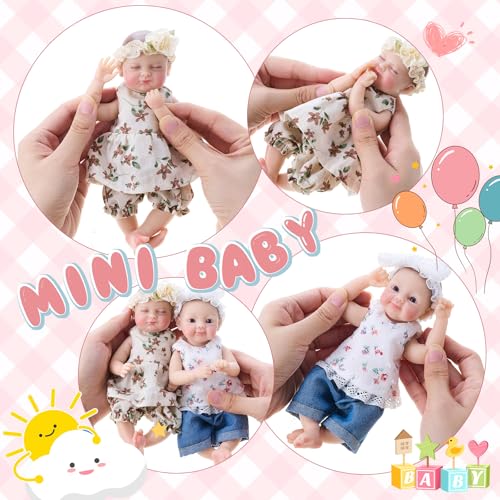Set de 2 muñecos bebé de silicona realista, 8 pulg. miniatura 5