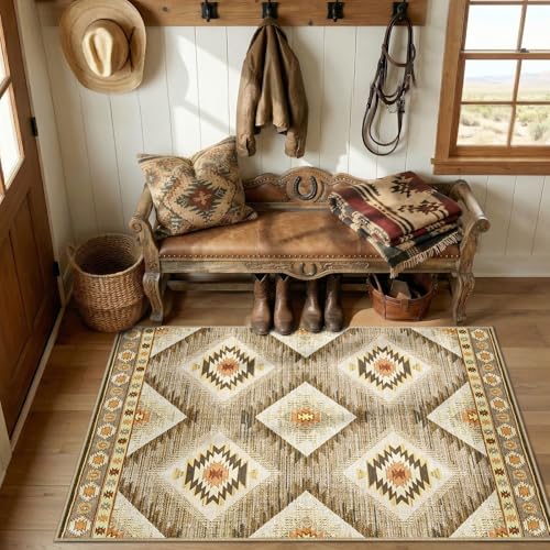 Area Rug 4x6 Rug Machine Washable Non-Slip Low Pile Print