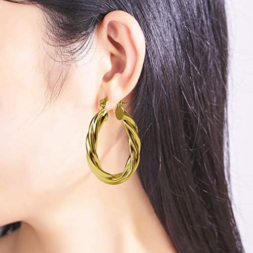 Yumay-9ct Gold Plated Very Large Twisted Creole Hoop Earrings for Womens,30X25mm Big Oval Earrings for Girls.