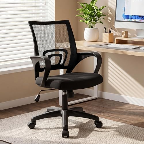 Image of NEO Chair Office Computer Chair Mid Back Desk Ergonomic Mesh Gaming Seat Comfy Lumbar Support Rolling Wheels Adjustable Height Swivel for Home Task (All Black)