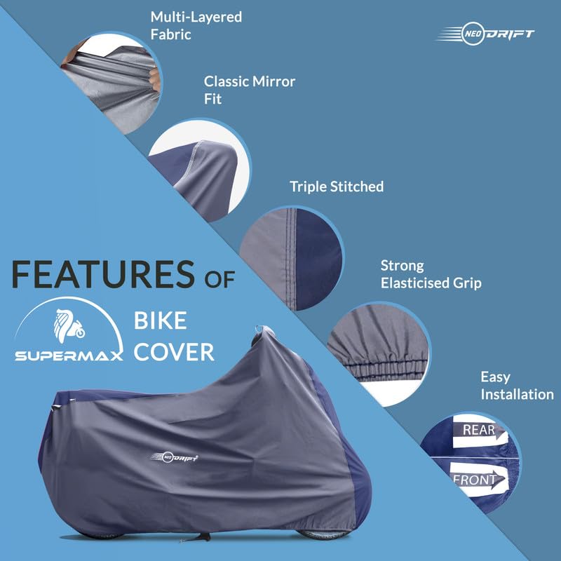 Image of Neodrift 'SuperMax' Bike Cover Suitable for Ducati Scrambler Desert Sled (All-Weather Motorcycle Protection, Water & UV Resistant, Dustproof, Windproof) (Colour: Blue - L.Gray)