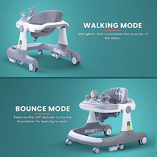 Image of Baybee Magnum 2 in 1 Baby Walker for Kids, Round Kids Push Walker with Parental Handle & Height Adjustable, Foldable Activity Walker for Baby with Musical Toy Bar for 6-18 Months Boys Girls (Grey)