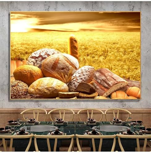 XIAOYIWIN Campo de trigo maduro, pan, leche, carteles e impresiones nórdicas, arte de pared, pintura, imágenes, lienzo para decoración de salón, foto (Frameless, 30 x 45 cm)