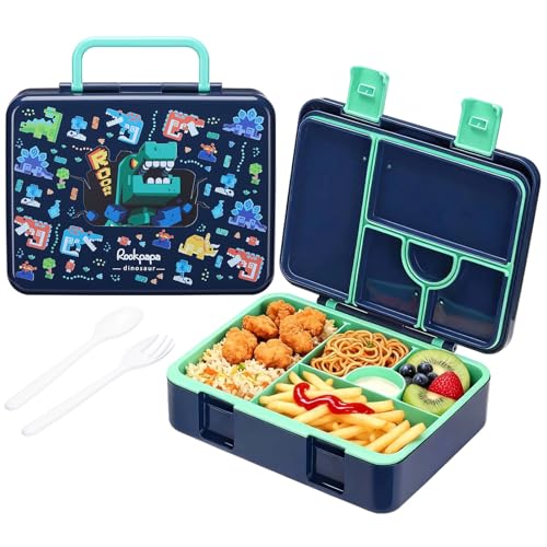 rockpapa 5 Compartment Bento Lunch Box for Kids, Leak Proof,