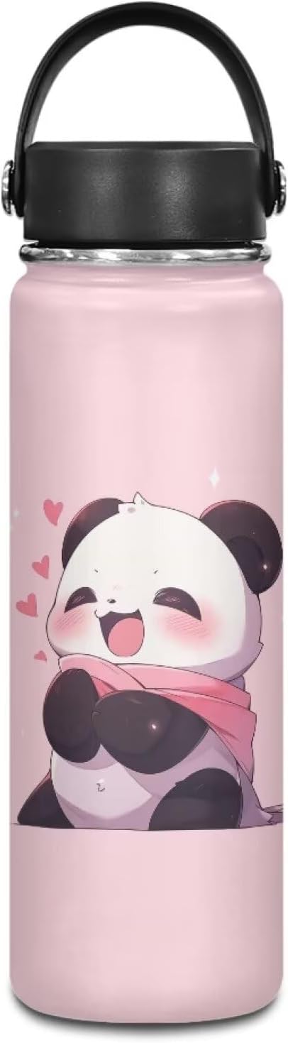 Cute Panda Kids Water Bottle with Lid-20 oz Stainless Steel Vacuum Insulated Water Bottle for Back to School