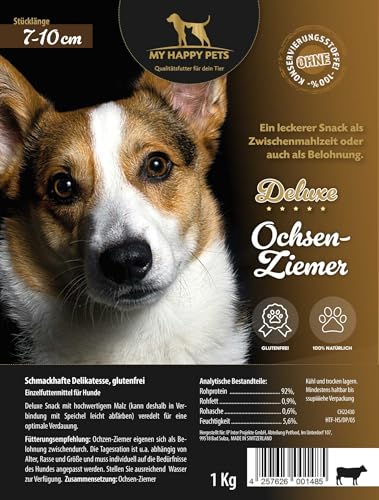 MY HAPPY PETS Kausnack für Hunde Deluxe Ochsenziemer 1 kg Länge (7-10cm)