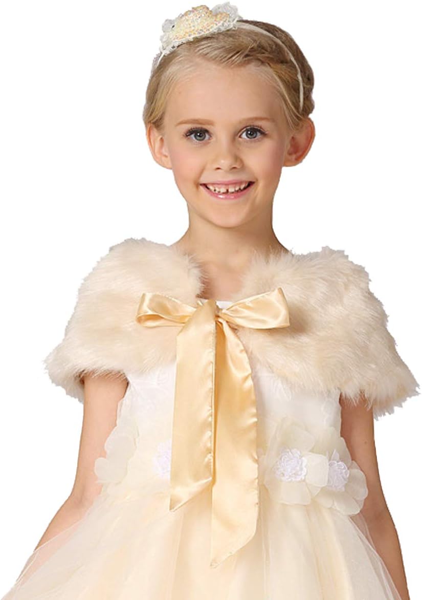 GrouptapGirls faux fur bridal wedding beige/ivory white/black dance shawl bolero cape shrug wrap shoulder cardigan for flower kids children dress