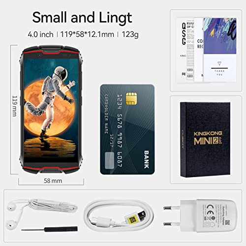 CUBOT Teléfono Móvil 4 Pulgadas, Kingkong Mini 2 Pro Teléfono Resistente, Mini Smartphone Memoria 4GB RAM + 64GB, Android 11, Cámara 13MP, 3000mAh, 4G Dual SIM, Face ID Type C OTG (Negro+Rojo)