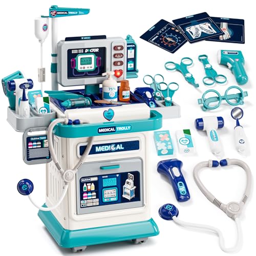 Lehoo Castle Maletin Medico Juguete, Kit Medico Infantil, Kit Doctora con Carrito, Regalos para Medicos con Luces y Sonido, Juguetes Niños 3 Años