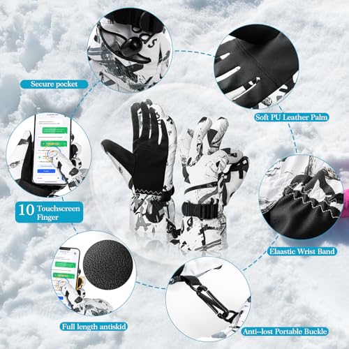 clubone Winter Gloves, Ski Gloves for Men Women, Waterproof Touchscreen Snow Gloves, Snowboard Gloves for Ski Running Snowbarding