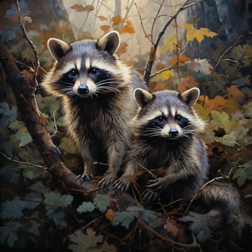 Generic DIY Animal Raccoon on Tree DIY Stamped Cross Stitch Kits for Beginners Easy 11CT Needlepoint Embroidery Counted Cross Stitch Kits Art Craft Wall Decoration and Gift 16x16inch