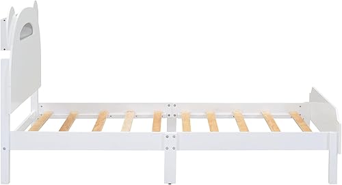 Miniatura 5 de Harper & Bright Designs Base de cama individual para niños, cama de plataforma de madera tamaño individual con cabecera en forma de oso, bonita cama