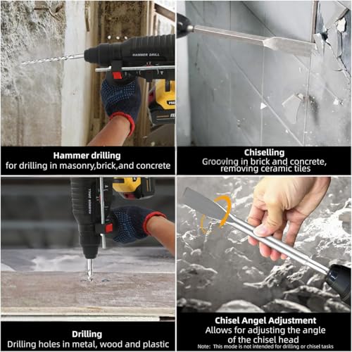 Image of TOMAHAWK YRH-7865 Cordless Rotary Hammer Drill Machine For Drilling And Chiseling-21V,4.0Ah Battery Reversible Hammer Drill Machine With Drill Bits For Home 1100Rpm,750W,26Mm