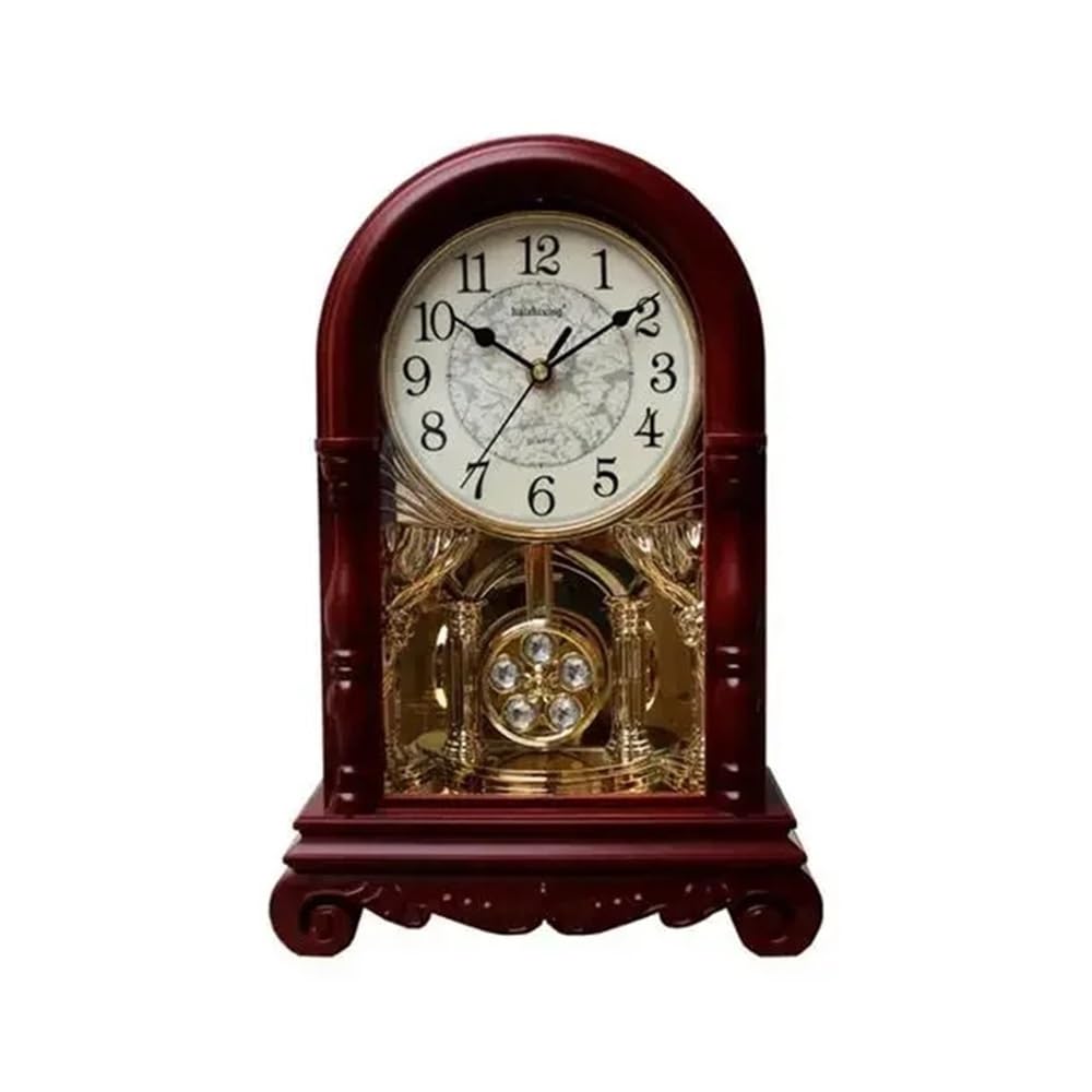 QINGGANG-0224 Mantel Clock Large Old Clock Retro Chinese Table Display Time Music For Fireplace Mantel, Shelf, Desktop(Red)
