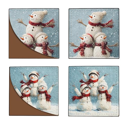 Image of 2Pcs Cute Snowman Family Corner Bookmarks, Handmade PU Leather Page Markers, Vintage Winter Art Stationery Gift for Kids, Teachers, Book Lovers, Aesthetic Reading Accessories 3.54 inch