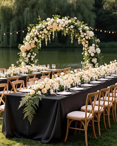 Image of Niuara Black Polyester Table Cloth, 6 Pack, 60 x 84 in | Rectangle, 5 ft Tables, Washable, Wrinkle Resistant, Weddings Parties