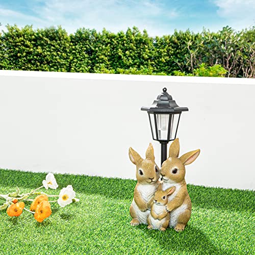Potey Garden Statues, Rabbit Garden Sculptures & Statues Outdoor With Solar Lights, Garden Decor Housewarming Gifts Lights For Patio, Yard, Balcony Decorations (Rabbit Family) #TOP6