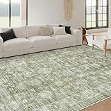 Art&Tuft 5x7 Area Rugs for Living Room, Washable Area Rug 5 x7 for Bedroom - Low Pile Green Vintage Floral Large Area Rugs, Soft Boho Rug Carpet with Non-Slip and Stain Resistant