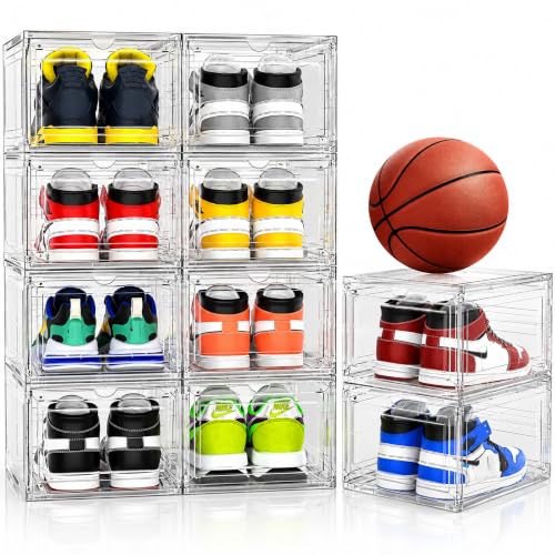 10-Pack-Thickened-Plastic-Clear-Stackable-Shoe-Box-Organizer-White 10 Pack Thickened Plastic Clear Stackable Shoe Box Organizer, White - Image 1
