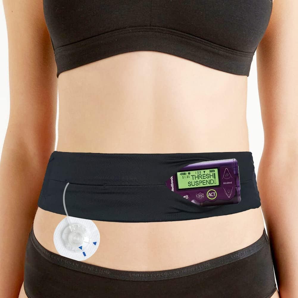 Kids Diabetic Pump Belt for Insulin Pump Adjustable Waist Pouch T1D No-Bounce Medical Holder Case Accessories for CGM Tubing Epipen Boys Girls Black