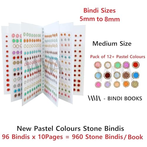 Image of VAMA Fashions Multicolour Stone Self Adhesive Kumkum Bindis Sticker Bindiya Bride Groom Forehead Bindi Spiral Book Booklet for Women & Girls (Pastel Color Bindi Book)