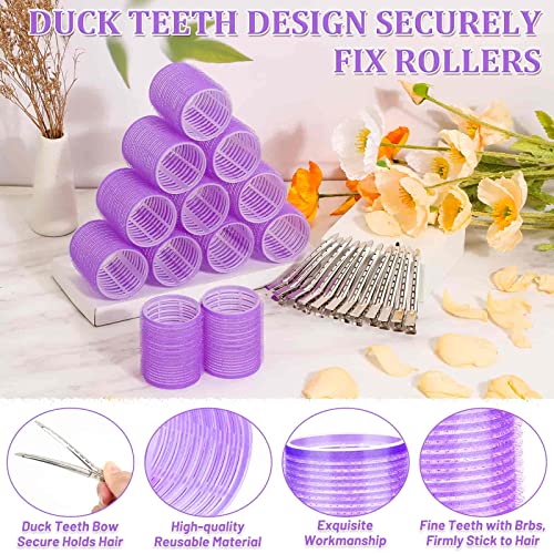Acejoz Hair Rollers, 12Pcs Large Self-Grip Hair Curlers with 12Pcs Stainless Steel Duckbill Clips, for Long Medium Thick Hair Volume (Purple)
