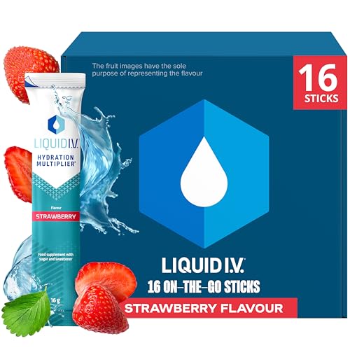 Liquid I.V. Hydration Sachets | Strawberry | Electrolyte Powder Mix | 1 Pack (16 Sticks) | 7 Vitamins and Minerals | Vegan