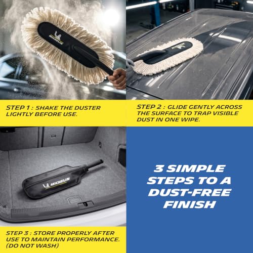 Image of MICHELIN Wax Infused Car Duster with Thick Microfiber Strands | Scratch-Free & Lint-Free Dust Removal | Long Handle Car Cleaning Brush for Paint, Glass, Chrome & Plastic Surfaces