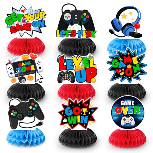 Video Game Honeycomb Centerpiece, 9 Pcs Video Game Honeycomb Table Centerpiece/Game Birthday Party Honeycomb Centerpieces for Video Game Birthday Decorations & Gaming Party Decorations