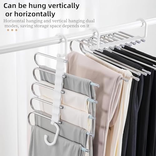 Image of 5 in 1 Stainless Steel Foldable Hanger for Clothes Hanging | Space Saving Multi-Layer Clothes Organizer for Pants, Shirts, Sarees & Towels | Heavy Duty Rust-Resistant Wardrobe Hanger (Pack of 1)