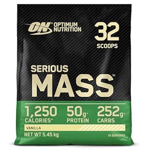 Optimum Nutrition Serious Mass Protein Powder with Creatine, Glutamine, 25 Vitamins and Minerals, Vanilla Flavour, 16 Servings, 5.45KG
