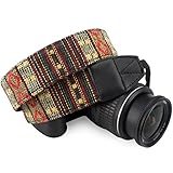 Wolven Pattern Canvas Camera Neck Shoulder Strap Belt Compatible with All DSLR/SLR/Men/Women etc, (Yellow Stripe Pattern)
