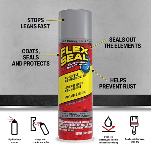 Image of Flex Seal, 14 oz, 1-Pack, Gray, Stop Leaks Instantly, Waterproof Rubber Spray On Sealant Coating, Perfect for Gutters, Wood, RV, Campers, Roof Repair, Skylights, Windows, and More