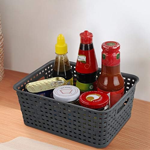 Lesbin Gray Plastic Baskets, 6-Pack Weave Storage Baskets