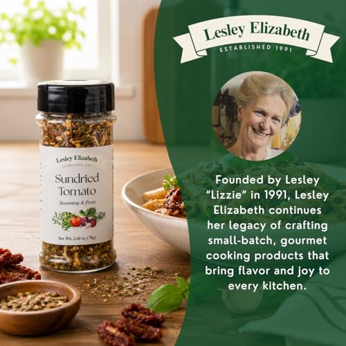 Image of Lesley Elizabeth Sundried Tomato Seasoning & Pesto - Gourmet Italian Herb & Tomato Blend for Pasta, Chicken, Vegetables & Sandwiches | All-Purpose Cooking & Grill Seasoning