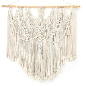Mkono Macrame Wall Hanging Boho Home Decor Chic Woven Decoration for Bedroom Living Room Apartment Dorm Gallery Perfect Handmade Ideas, 1 Pack, Large Size, 36″x35″