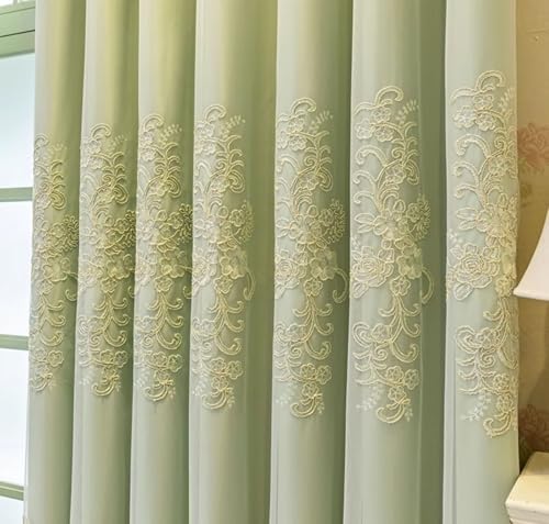 Rideau de cuisine occultant double couche polyester vert broderie dentelle 160H CM