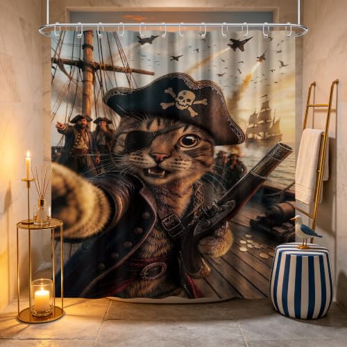 Image of Funny Cat Shower Curtain, Extra Long 70x84 in, Cool Kids