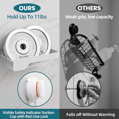 Image of TAILI Shower Caddy Suction Cup Rustproof Metal Visible indicator White | 2 Pack Rustproof,No Drilling Wall Mounted Basket, Upgraded Removable Suction Cup Bathroom Organizer Heavy Duty Shampoo