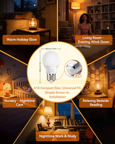 Image of 1800K Amber Sleep Light Bulbs, 99.96% Blue Light Blocking, A15 6W(40 Watt Equivalent) Soft Warm Light Bulbs, Eye-Caring Amber Soft Yellow Night Light E26 for Bedroom, Reading, Baby Nursery, 6 Packs