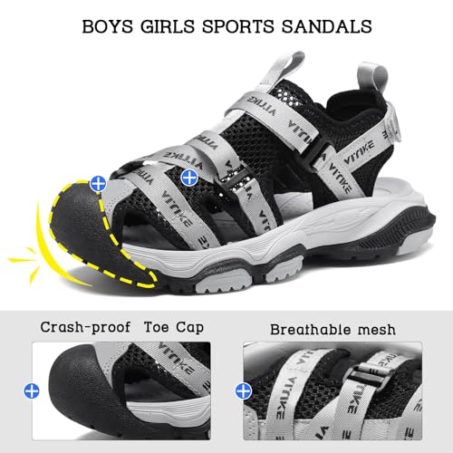 Image of JMFCHI Boys Girls Kids Closed Toe Sports Sandals Summer Water Shoes | Little /Big Kid,Comfortable lightweight,Non-slip soft sole,Hook-and-loop closure,Easy wear,Anti-collision toe,Daily casual