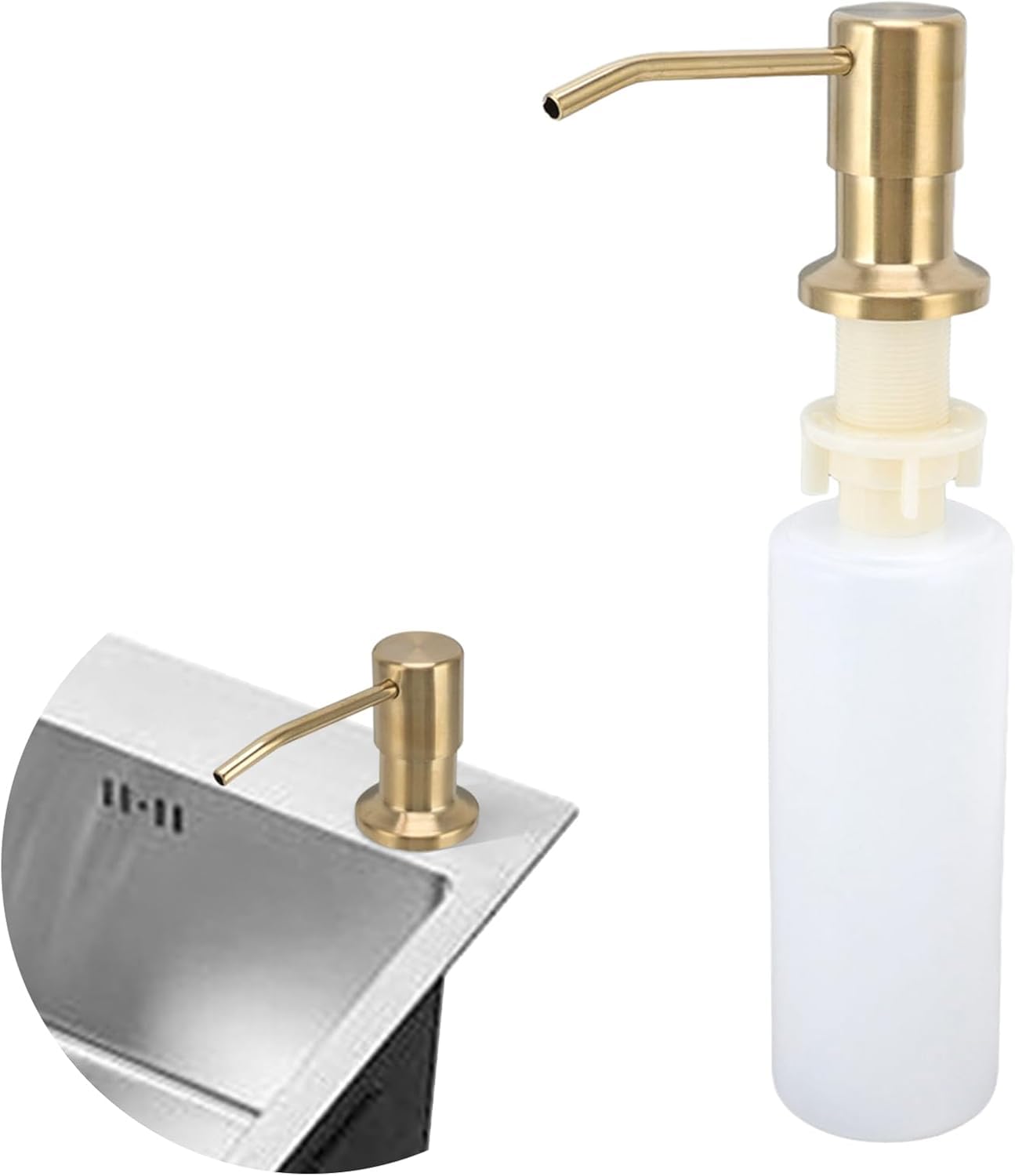 Dispensador de Jabón para Fregadero, Dosificador Giratorio 360° Bajo Encimera de Acero Inoxidable 300 ml para Cocinas Compactas y Pequeños Espacios