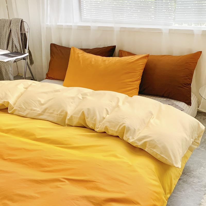 Parure de lit queen size jaune 4 pièces en coton dégradé avec housse de couette