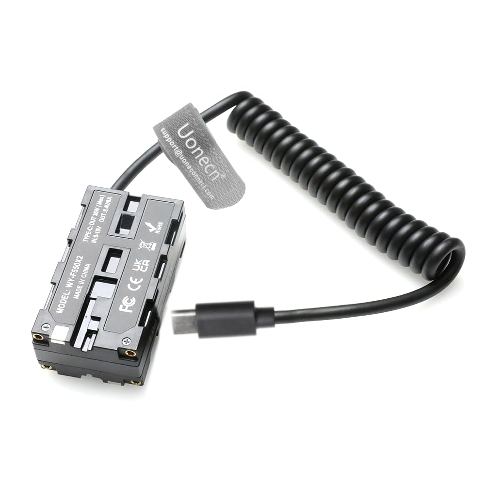 Uonecn USB-C to Dual-Sided NPF Dummy Battery Power Adapter Cable for Atomos| SmallHD| Feelworld Monitor, Replacement for Sony NP-F550| F570| F770| F970 Battery Cable