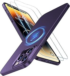 TORRAS Invisible Magnetic Ultra Thin iPhone 14 Pro Case For Magsafe [20W Super Magnetic] [Thin as No Case] Compatible with MagSafe Slim Hard Matte iPhone 14 Pro Case and Screen Protector Cover Purple