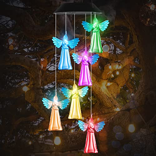 Angel Wind Chimes Outdoor Color Changing Angel Solar Wind Chimes Light Birthday Gifts For Women Garden Gifts For Mom Grandma Solar Garden Lights Memorial Wind Chime Christmas Decoration #TOP6