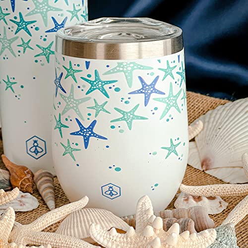 Biddlebee Insulated Wine Tumbler | Birthday Gifts For Women | Wine Gifts For Women | Premium Designer Prints | Gift For Best Friend | Gifts For Her | Starfish Beach Wine Tumbler | Vacation Wine Cup #TOP4